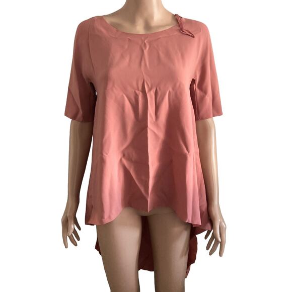 COS Blouse Womens Size 4 Hi Lo Short Sleeve Back Drape Salmon Pink - Picture 1 of 13